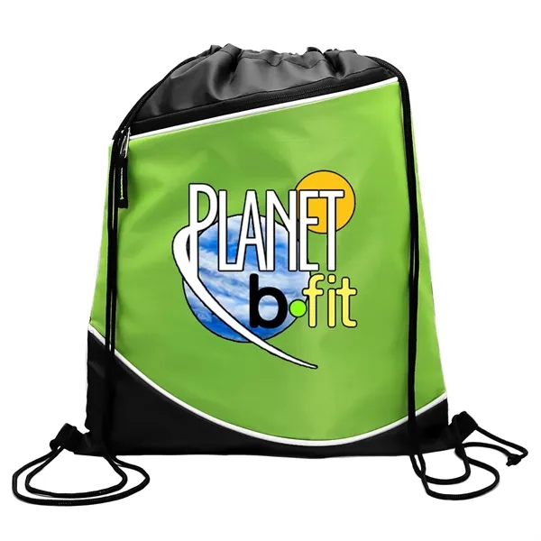 210D Polyester drawstring backpack with front zipper pocket plus full color... from ASI 37218 Athena Promo (tm)
