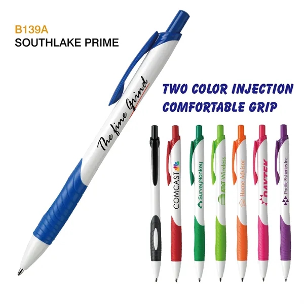 Plunger-action pen with contoured, bright white barrel, colored soft grip and... from ASI 82498 RiteLine LLC