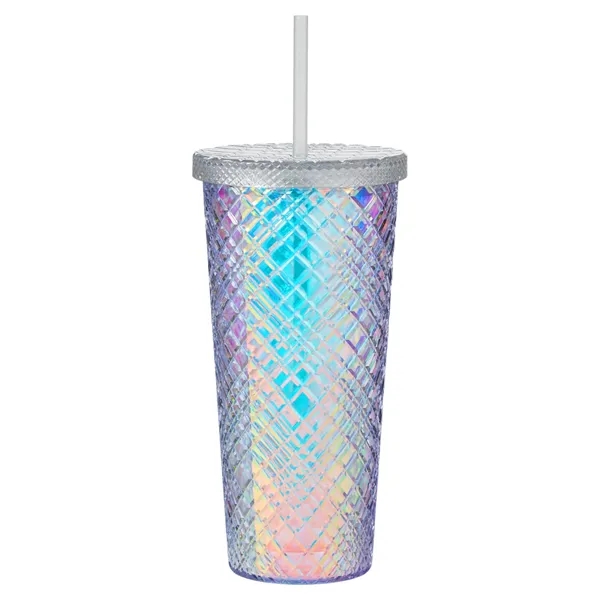 22 oz. plastic tumbler with rainbow design, screw-on lid and straw.... from ASI 79530 Prime Line