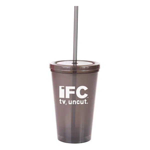 16 oz. double-wall plastic tumbler with matching color rigid straw, plastic... from ASI 79530 Prime Line