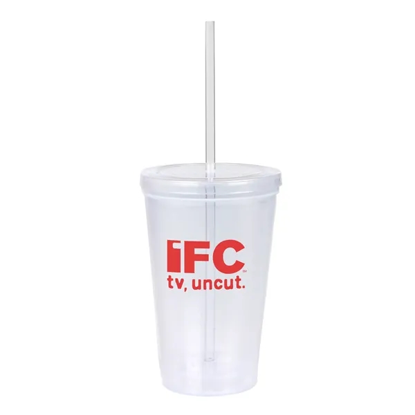16 oz. double-wall plastic tumbler with matching color rigid straw, plastic... from ASI 79530 Prime Line