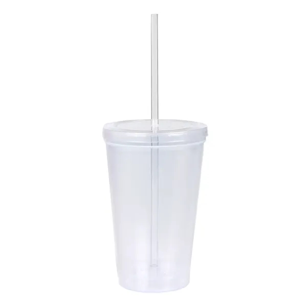 16 oz. double-wall plastic tumbler with matching color rigid straw, plastic... from ASI 79530 Prime Line