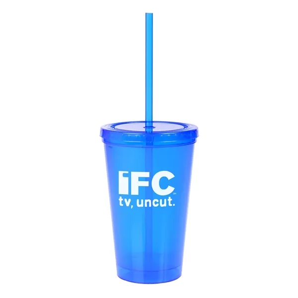 16 oz. double-wall plastic tumbler with matching color rigid straw, plastic... from ASI 79530 Prime Line