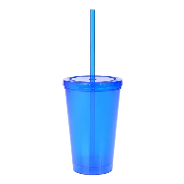 16 oz. double-wall plastic tumbler with matching color rigid straw, plastic... from ASI 79530 Prime Line