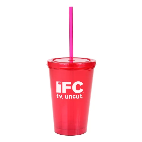 16 oz. double-wall plastic tumbler with matching color rigid straw, plastic... from ASI 79530 Prime Line