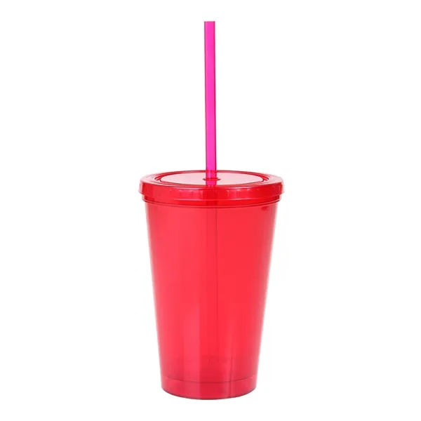 16 oz. double-wall plastic tumbler with matching color rigid straw, plastic... from ASI 79530 Prime Line