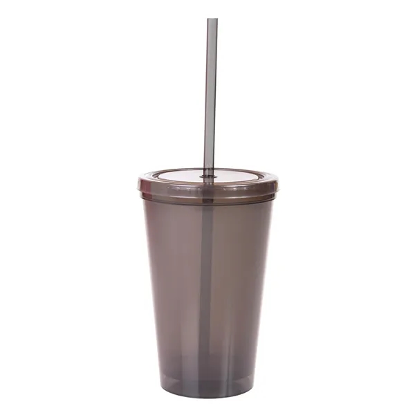 16 oz. double-wall plastic tumbler with matching color rigid straw, plastic... from ASI 79530 Prime Line