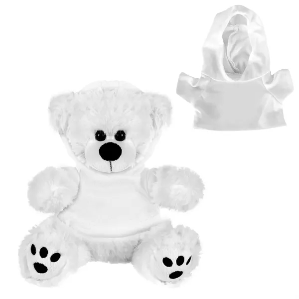 Cuddly, soft plush teddy bear with embroidered paws and hoodie.... from ASI 68507 The Magnet Group / Perfect Line