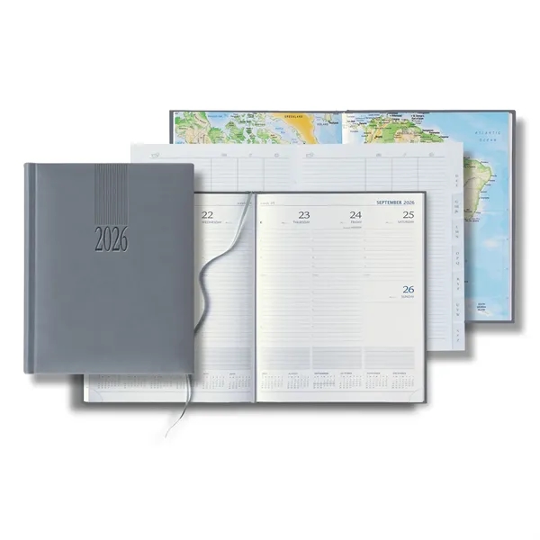 144 page weekly desk planner with ribbon marker, address book, PU... from ASI 68507 The Magnet Group / Castelli