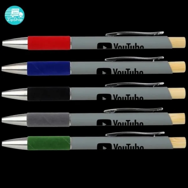 Recycled aluminum ballpoint pen with bamboo plunger and soft-touch grip.... from ASI 57653 Gold Bond
