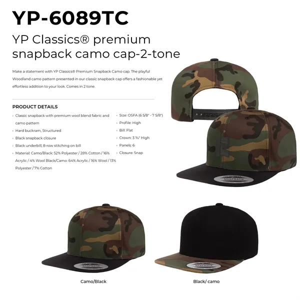 Yupoong 6089TC YP Classics Premium Snapback 2-Tone Camo Hat with embroidery... from ASI 74601 Calico