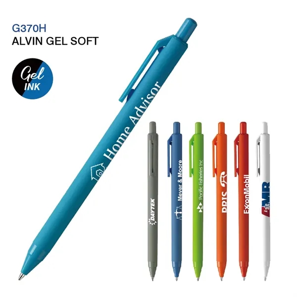 Sleek, soft-touch barrel pen available in several colors with black gel... from ASI 82498 RiteLine LLC