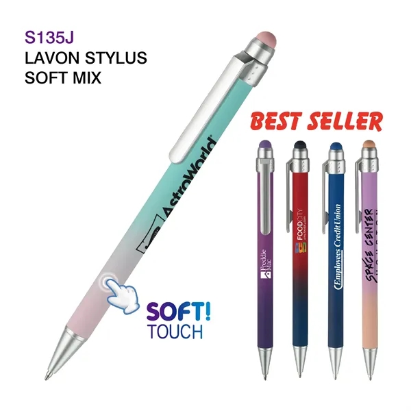 Soft-touch pen, ombre-color mix barrels coupled with slide-action retraction mechanism... from ASI 82498 RiteLine LLC