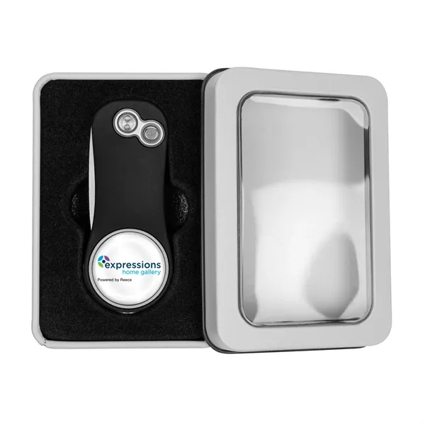 Golf divot tool with removable ball marker in window gift tin.... from ASI 52263 EMT / EMT
