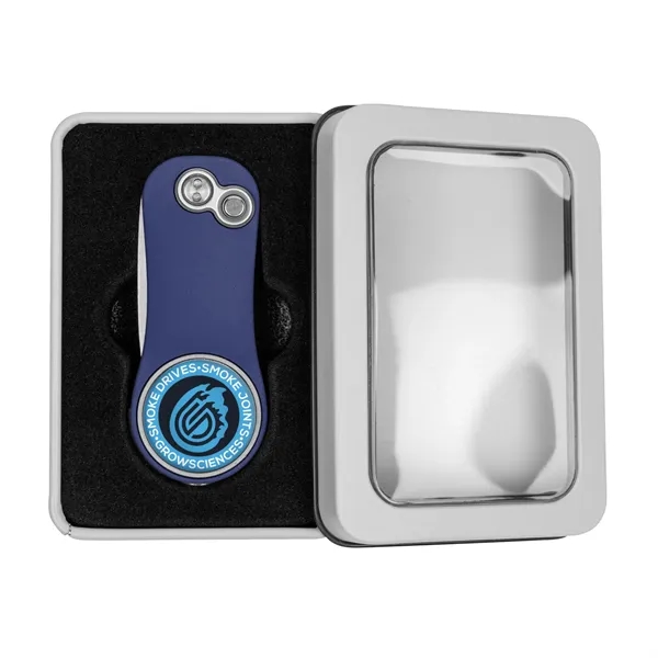 Golf divot tool with removable ball marker in window gift tin.... from ASI 52263 EMT / EMT