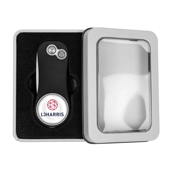 Golf divot tool with removable ball marker in window gift tin.... from ASI 52263 EMT / EMT