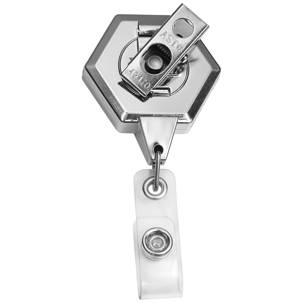 JUMBO Hexagon retractable badge reel in chrome finish, bull dog clip... from ASI 49470 DEVARA