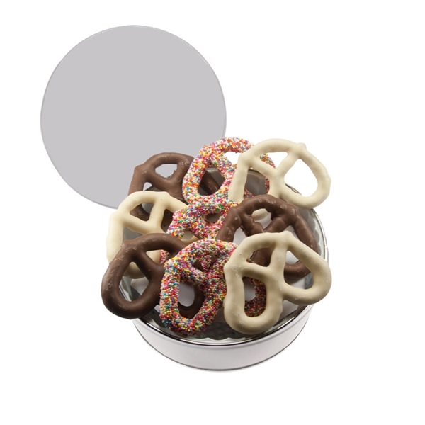 Tin filled with multiple filler options of good gift snacks and... from ASI 61125 Hit Promotional Products