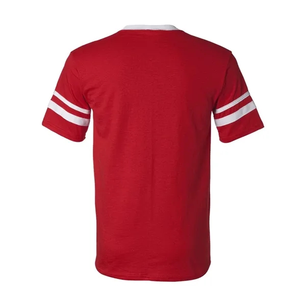 V-neck jersey with striped sleeves. Blank product.... from ASI 84358 S&S Activewear