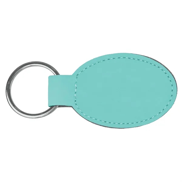 3" x 1 3/4" x 1/8" teal PU leatherette oval keychain... from ASI 74601 Calico