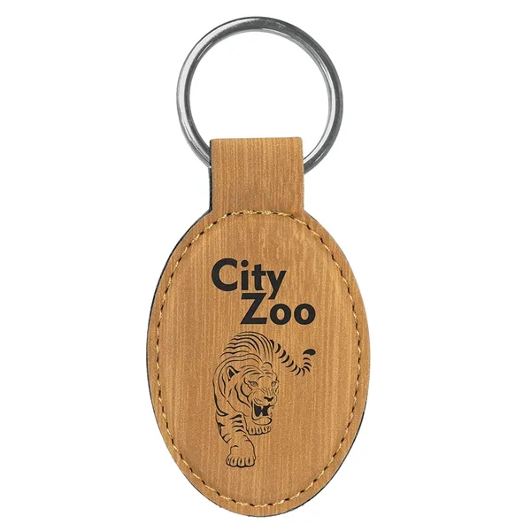 3" x 1 3/4" x 1/8" bamboo-look PU leather oval keychain... from ASI 74601 Calico