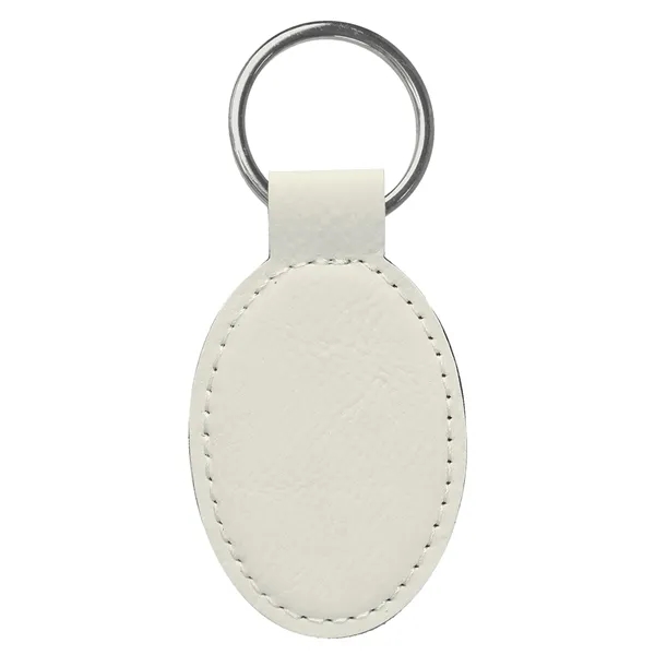 3" x 1 3/4" x 1/8" white PU leather oval keychain... from ASI 74601 Calico