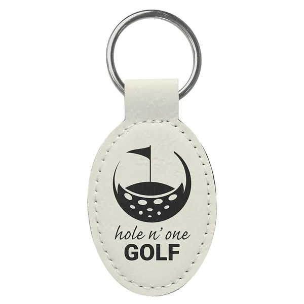 3" x 1 3/4" x 1/8" white PU leather oval keychain... from ASI 74601 Calico