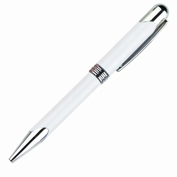 Metal twist-action ballpoint pen with silver tone writing tip, pocket clip,... from ASI 68507 The Magnet Group / Castelli