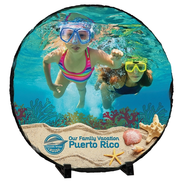 Glossy stone sign in a round, 6" design is color-printed and... from ASI 92531 Unique Custom Products / UCP