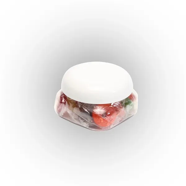 Small snack canister filled with plain M&Ms®; includes four color process... from ASI 68507 The Magnet Group / The 1919 Candy Company