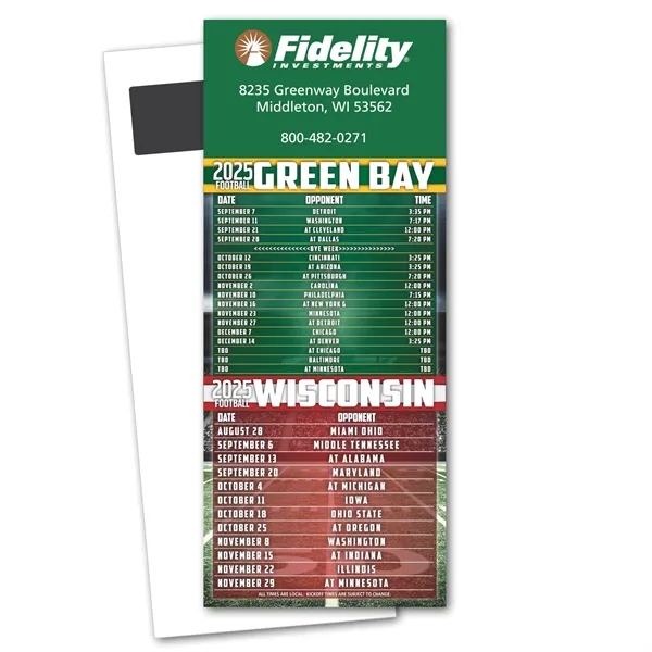 3 1/2" x 8 1/2" football themed schedule magnetic stick-up card... from ASI 68507 The Magnet Group / Magnet LLC™
