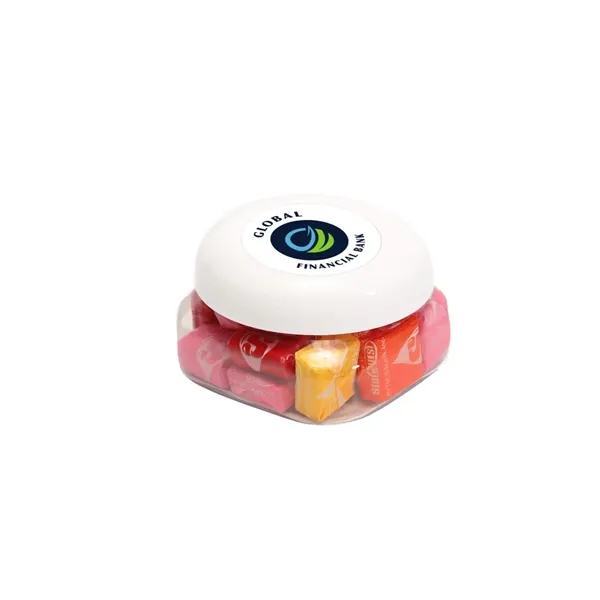 Small snack canister filled with Tootsie Rolls®; includes four color process... from ASI 68507 The Magnet Group / The 1919 Candy Company