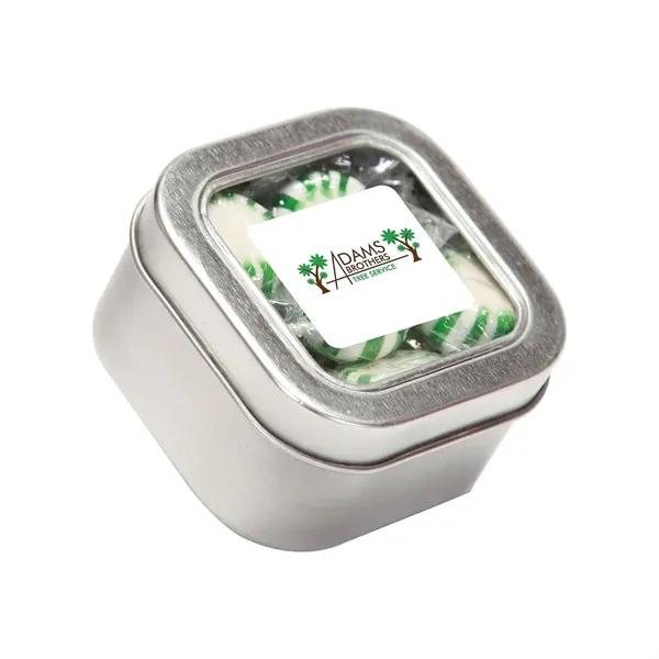 Small Square Window Tin filled with your choice of delicious candy... from ASI 68507 The Magnet Group / The 1919 Candy Company