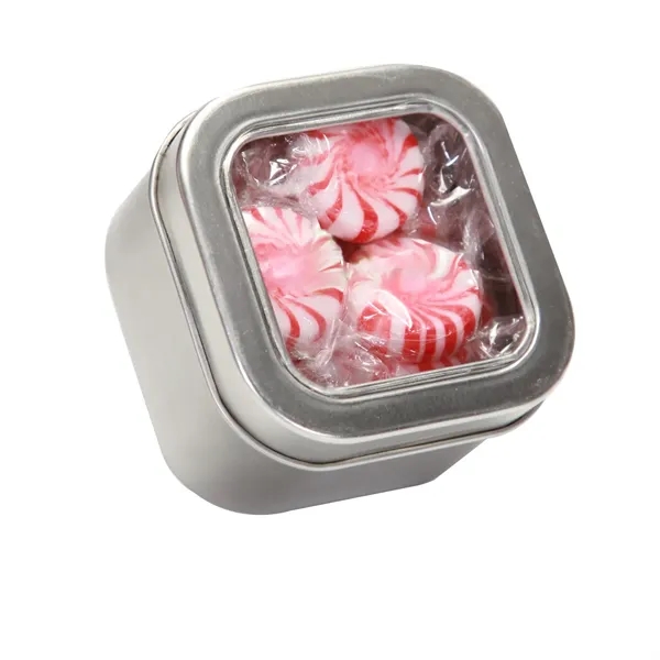 Small Square Window Tin filled with your choice of delicious candy... from ASI 68507 The Magnet Group / The 1919 Candy Company