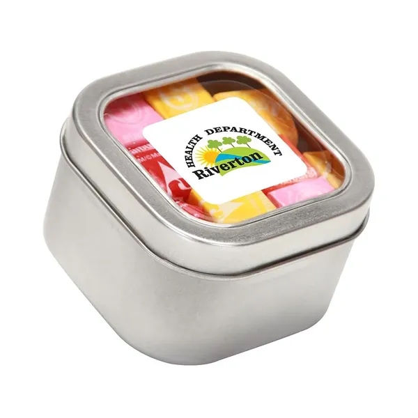 Large Square Window Tin fllled with your choice of delicious candy... from ASI 68507 The Magnet Group / The 1919 Candy Company