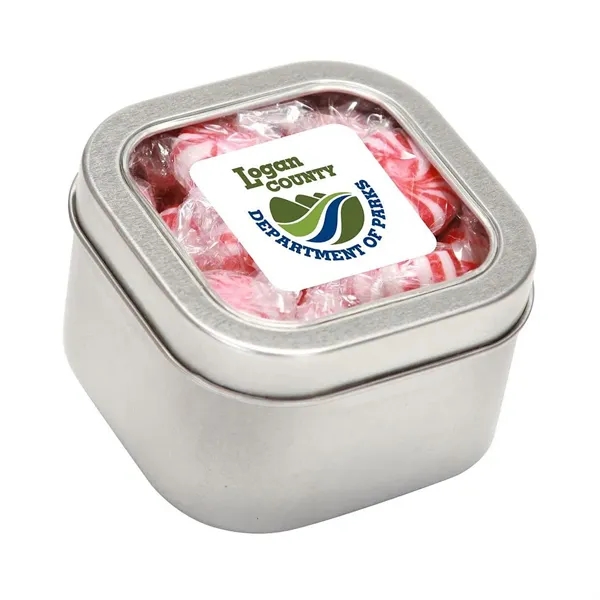 Large Square Window Tin fllled with your choice of delicious candy... from ASI 68507 The Magnet Group / The 1919 Candy Company