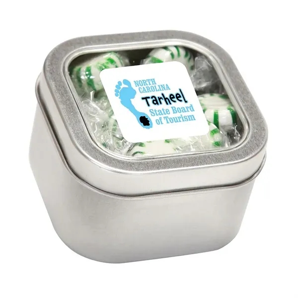 Large Square Window Tin fllled with your choice of delicious candy... from ASI 68507 The Magnet Group / The 1919 Candy Company