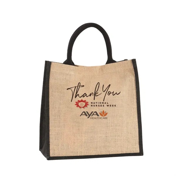 All-natural jute tote bag with strong handles, 7.5" gusset and color... from ASI 68507 The Magnet Group / Perfect Line