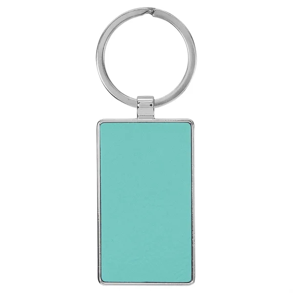 3" x 1 1/4" teal PU leatherette/metal rectangle keychain with metal... from ASI 74601 Calico