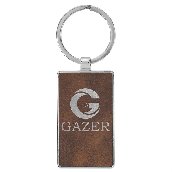 3" x 1 1/4" rustic PU leatherette/metal rectangle keychain with metal... from ASI 74601 Calico