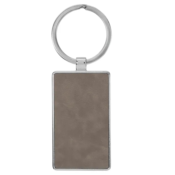 3" x 1 1/4" gray PU leatherette/metal rectangle keychain with metal... from ASI 74601 Calico