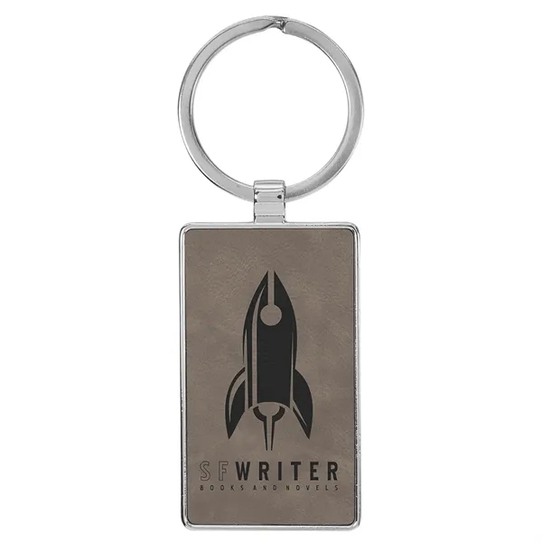 3" x 1 1/4" gray PU leatherette/metal rectangle keychain with metal... from ASI 74601 Calico