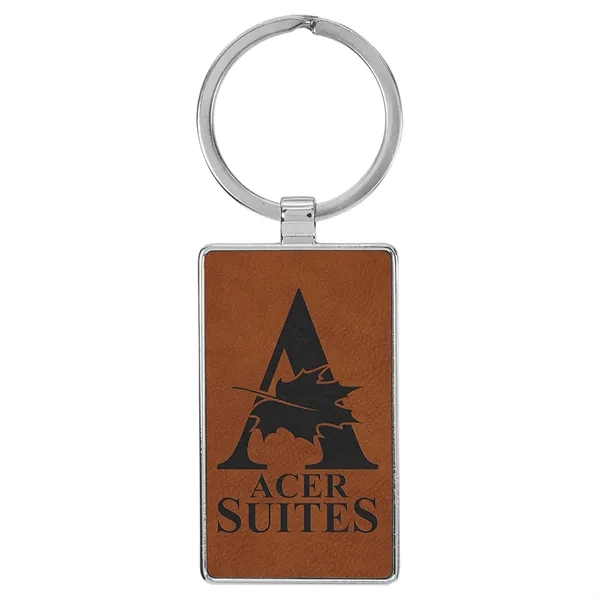 3" x 1 1/4" rawhide PU leatherette/metal rectangle keychain with metal... from ASI 74601 Calico