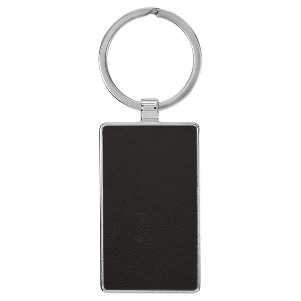 3" x 1 1/4" black PU leatherette/metal rectangle keychain with metal... from ASI 74601 Calico