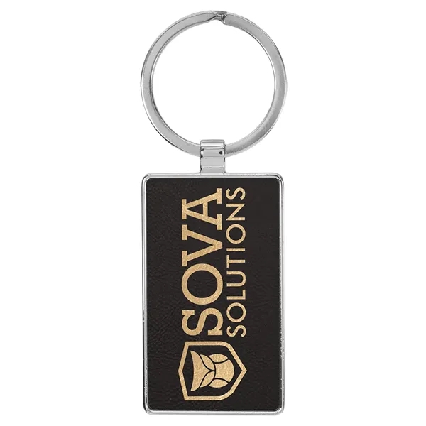 3" x 1 1/4" black PU leatherette/metal rectangle keychain with metal... from ASI 74601 Calico