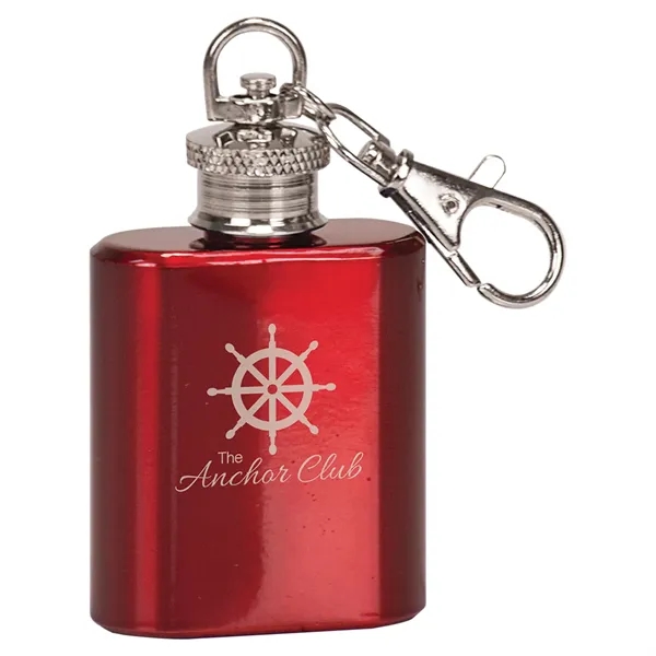 1 oz. red stainless steel flask with 2 1/8" keychain; laser... from ASI 74601 Calico