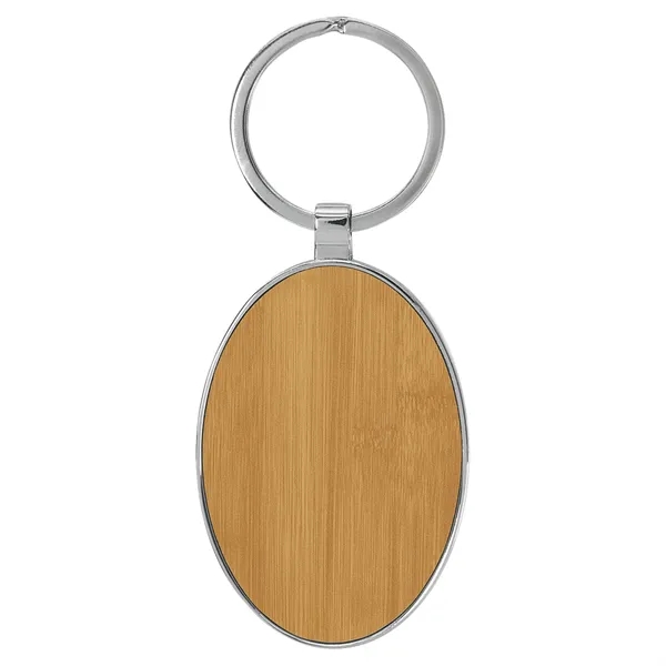 3" x 1 3/4" bamboo PU leatherette/metal oval keychain with metal... from ASI 74601 Calico