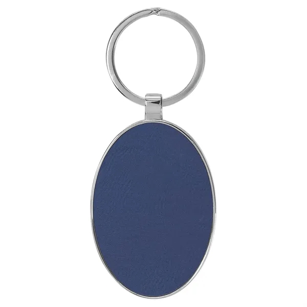 3" x 1 3/4" blue PU leatherette/metal oval keychain with metal... from ASI 74601 Calico