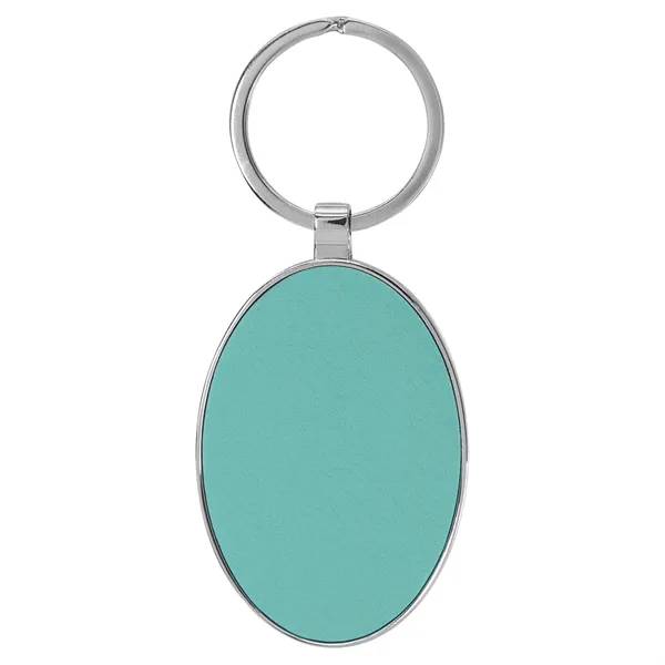 3" x 1 3/4" teal PU leatherette/metal oval keychain with metal... from ASI 74601 Calico