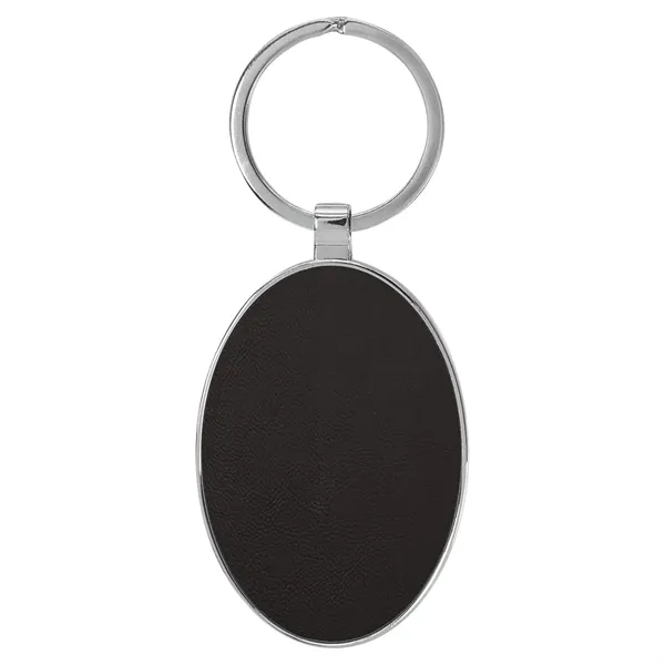 3" x 1 3/4" black PU leatherette/metal oval keychain with metal... from ASI 74601 Calico